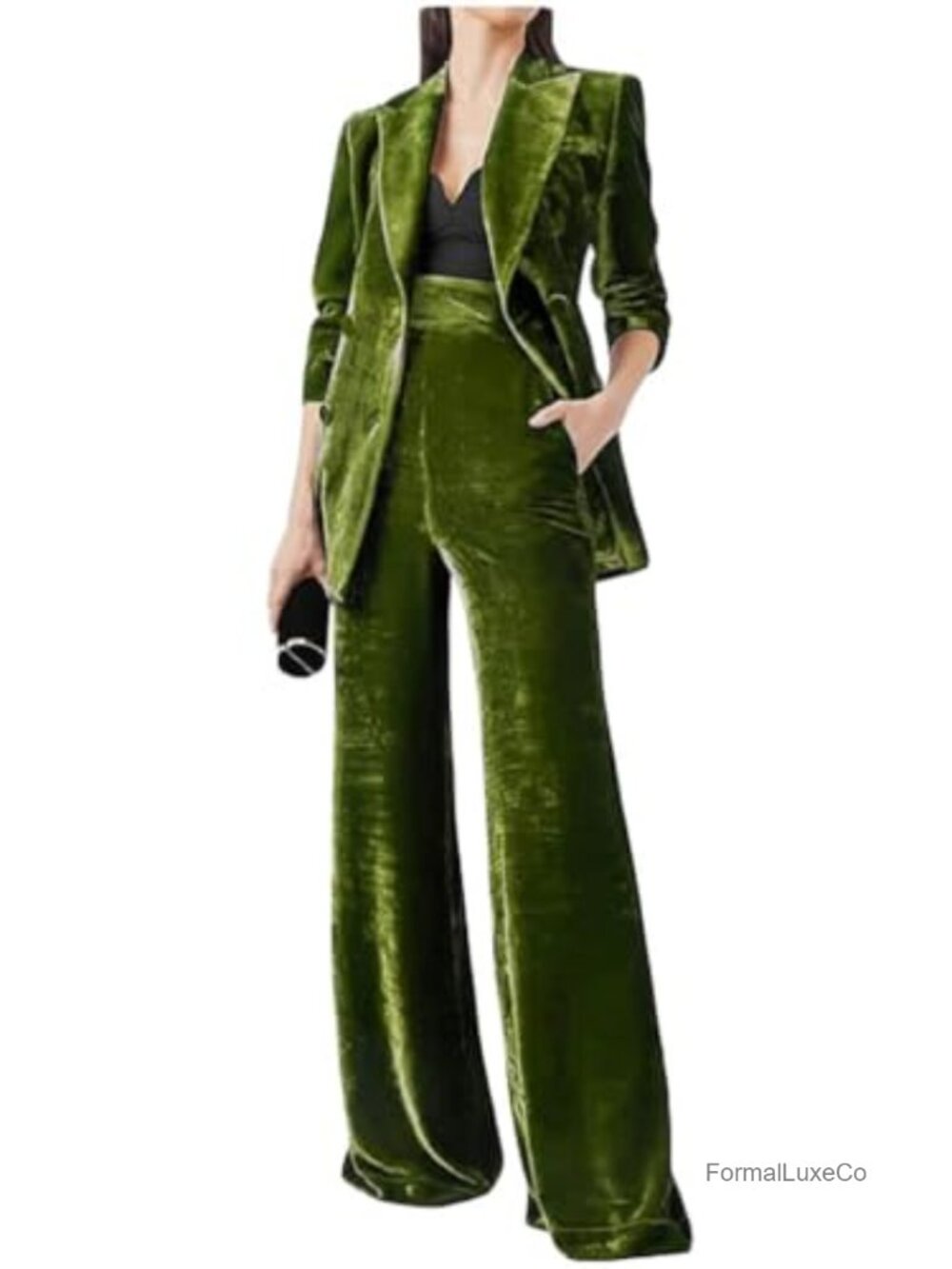 Velvet Pantsuit Set Business Office Work Wear Double Breasted Blazer